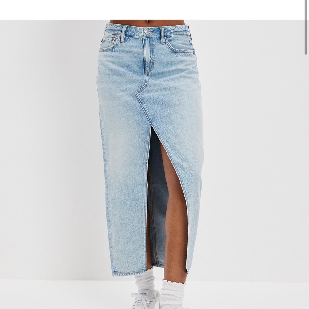 Light Blue Denim Maxi Skirt
